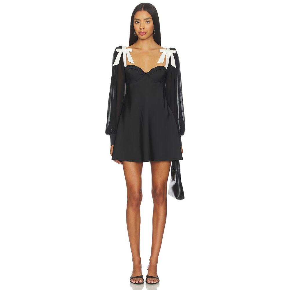 Majorelle Baylee Mini Dress Bow Long Sleeve Party Cocktail Coquette Whimsigoth S - Picture 2 of 12